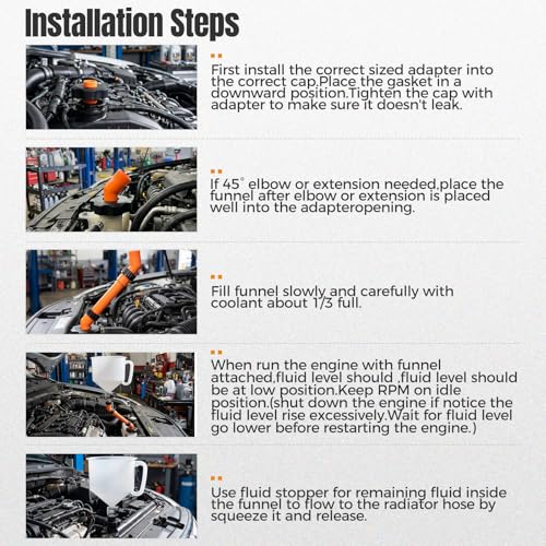 23 Pcs No-Spill Coolant Funnel Kit and Siphon Hose Pump | Universal Radiator Burping Funnel with Adapters, Extensions, PVC Hose, Engine Oil Funnels, Towel