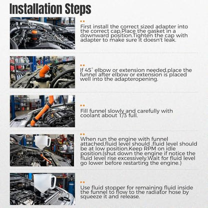 23 Pcs No-Spill Coolant Funnel Kit and Siphon Hose Pump | Universal Radiator Burping Funnel with Adapters, Extensions, PVC Hose, Engine Oil Funnels, Towel