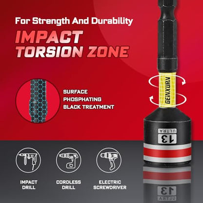 Geinxurn Impact Nut Driver Set, 10 Pieces 2.56 Inch Long Magnetic Metric Nut Setter Set 6 Point Alloy Steel Use 1/4” Hex Shank Impact Driver Stored in Portable Storage Cases for Repair - size: 2.56", style: 2.56"-M