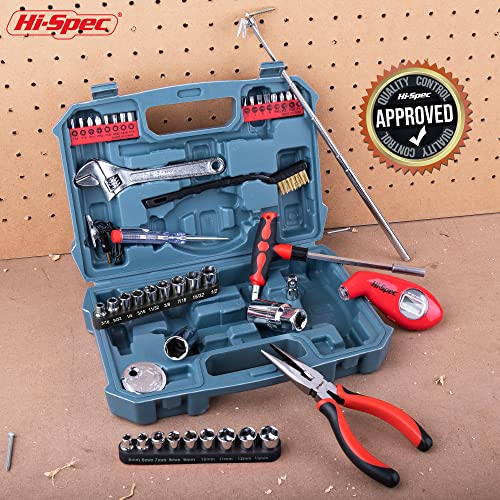 Hi-Spec 65pc Compact Auto Garage Tool Kit Set with Digital Tire Pressure Gauge. Essential Car Vehicle Repair Tools in a Toolbox Case of Screwdrivers, Sockets, Wrench and Magnetic Pickup - size: 65 PCS