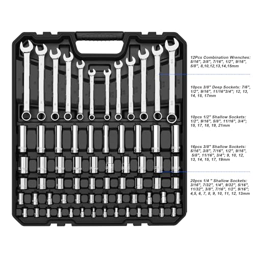 Prostormer 240-Piece Mechanics Tool Set, Socket and Wrench Kit | SAE and Metric Sizes, 3/8 & 1/2-Inch Drive Ratchet, General for Automotive Car and Home Repair