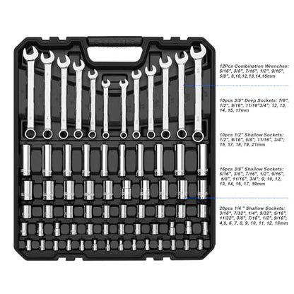 Prostormer 240-Piece Mechanics Tool Set, Socket and Wrench Kit | SAE and Metric Sizes, 3/8 & 1/2-Inch Drive Ratchet, General for Automotive Car and Home Repair