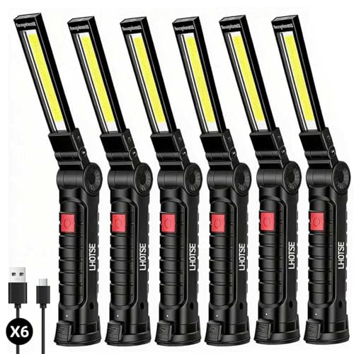 LHOTSE Tool Gifts for Men Dad Him, Rechargeable Work Lights, LED Work Light with Magnetic Base & Hanging Hook, 360°Rotate Flashlights for Mechanics Car Repair Home, Camping (6 Pack) - color: New Work Light 6P