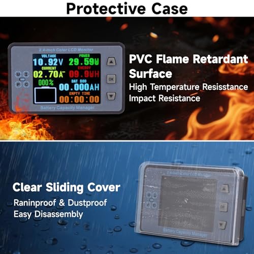 1Pack Watt Meter Digital Multimeter,DC 8-100V 100A Battery Monitor 12V 24V 36V 48V 60V Volt Amp Meter,2.4 Inch Big Color Screen LCD Display Voltmeter Multimeter Solar Battery Tester with Manual