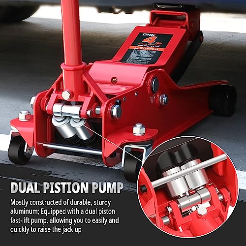 DNA Motoring Low Profile Hydraulic Trolley Service/Floor Jack, 4 Ton (8000 lbs) Capacity, Lifting Range 4.5"-20",Red,TOOLS-00307 - color: Red, style: 4 ton