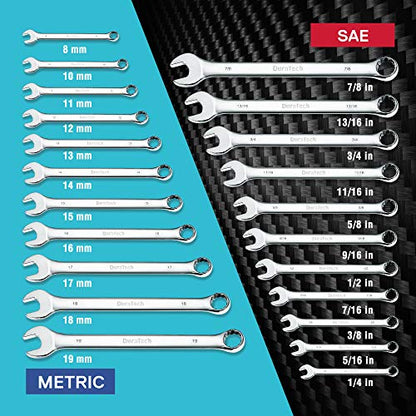 DURATECH Combination Wrench Set, SAE & Metric, 22-piece, 1/4-7/8" & 8-19mm | CR-V Steel, Organized in Wrench Holder - size: Metric&SAE (8 to 19mm & 1/4" to 7/8")