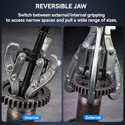 3 Pcs Puller Set, 3" 4" 6" Reversible Jaw Gear Extractor, 3 Jaw Puller, Heavy Duty Tool for Pulley, Flywheel, Wheel Bearing & Hub Removal, Auto Repair & Garage Maintenance