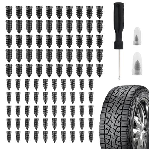 Salior 100PCS Tire Plug Kit with Screwdriver,Rubber Flat Tire Repair Kit for Fast Repair of Tire Punctures,Durable Car Tire Repair Kit Self-Service Repair Nails for Car Motorcycle Truck - color: 100PCS
