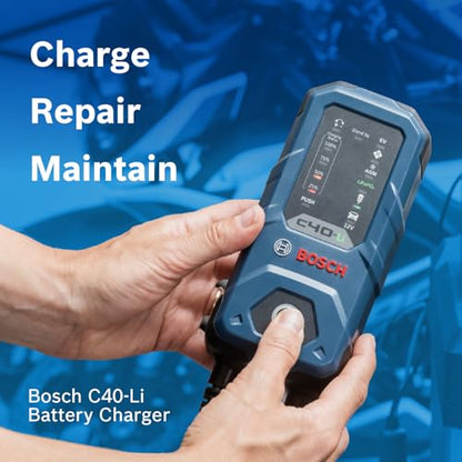 BOSCH C40-Li: 5A 6V/12V Next-Gen Battery Charger for Lead-Acid & Lithium | Including AGM, EFB, Gel & SLI - Smart Maintenance & Trickle Functionality with Advanced Safety Features
