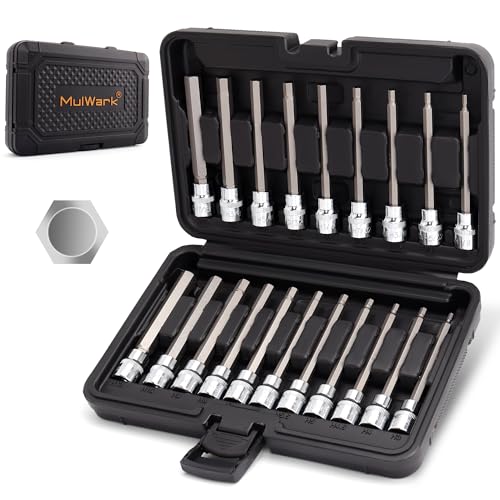 Mulwark 20PC 3/8" Drive Extra Long Allen Hex Bit Socket Set - Long Allen Socket Set contain Metric Allen Sockets 3mm - 12mm | SAE Hex Sockets 1/8'' - 7/16'' with Storage Case for Repair and Assembly - style: 20PC Allen Bit Socket Set