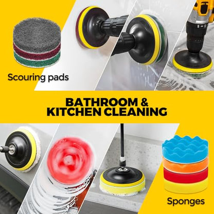 Holikme 22Pack Drill Brush Attachments Set,Scrub Pads & Sponge, Buffing Pads,Power Scrubber Brush,Car Polishing Pad Kit,Wax Applicator Pad,Car Cleaning Kit,Masonry Brushes,Cleaning Supplies - color: Yellow
