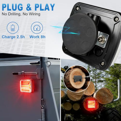 NeaLia CD033 Magnetic Wireless Trailer Lights, LED Tow Light Kit | Rechargeable, IP67 Waterproof, Brake/Turn/Running Signal for Truck, RV, Camper, Boat, Caravan - color: Amber