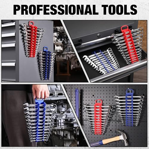 WORKPRO 2-Pack Magnetic Wrench Organizer, 12-Piece Gripper Wrench Holder | Suitable Stubby or Line Wrenches, Fits SAE (1/4" to 15/16") and Metric (6mm to 24mm), Flexible Teeth - style: Stubby Wrench Organizer(2PC)
