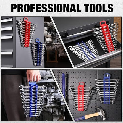 WORKPRO 2-Pack Magnetic Wrench Organizer, 12-Piece Gripper Wrench Holder | Suitable Stubby or Line Wrenches, Fits SAE (1/4" to 15/16") and Metric (6mm to 24mm), Flexible Teeth - style: Stubby Wrench Organizer(2PC)