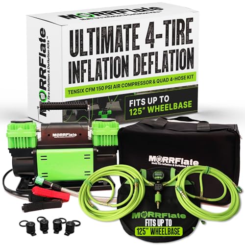 TenSix 12V 150 PSI Portable Dual Cylinder Air Compressor 10.6 CFM + Quad 4 Tire Inflation & Deflation Hose Kit - Fits Up to 125" Wheelbase Digital Gauge - Complete Offroad Air Up & Down System - size: 10.6 CFM Compressor with 125 Inch Hose Kit
