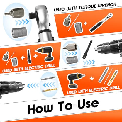 56Pcs Spiral Screw Extractor Set, Left Hand Drill Bit Set Easy Out | Bolt Extractor Set Hex Adapter, Multi-Spline Lug Nut Remover for Stripped, Rounded, Damaged, Broken Studs Bolts Screws - size: 56pcs