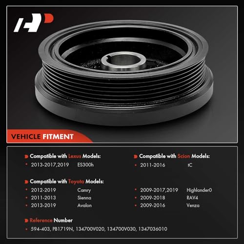 A-Premium Engine Harmonic Balancer Crankshaft Pulley Compatible with Toyota | for Toyota Camry 2012-2019, Highlander 2009-2017 2019, Sienna 11-13, Avalon, Venza & Lexus ES300h & Scion tC, L4 2.5L 2.7L