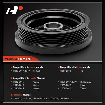 A-Premium Engine Harmonic Balancer Crankshaft Pulley Compatible with Toyota | for Toyota Camry 2012-2019, Highlander 2009-2017 2019, Sienna 11-13, Avalon, Venza & Lexus ES300h & Scion tC, L4 2.5L 2.7L