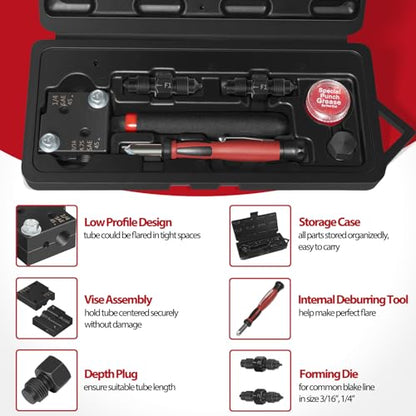 Low Profile Brake Flaring Tool Kit - Single/Double Flaring Tool for 3/16”, 1/4”, 4.75mm Tubing, Replace for 33260