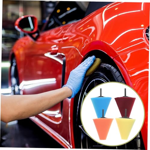 OSALADI 4pcs Cone Buffing Pads for Metal Polishing Automotive Wheel Detailing Sponge for Car Care Drill Polishing Wheel Kit for Hub Shine and Gloss
