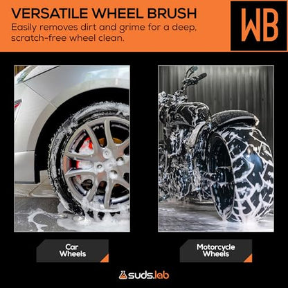 Suds Lab WB Premium Microfiber Cleaning Wheel Brush for All Vehicle Types – 18.1" Ultra-Soft & Scratch-Free Reusable Rim, Wheel, and Tire Brush with Ergonomic Handle