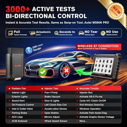 Autel MaxiCOM MK900BT Bidirectional Scanner, 40+ Service CAN FD DoIP | 2026 8In MK900-BT V2.0 of MK900 MK808S MK808BT PRO MX900 MX808S, 3000+ Active Tests 200+ Brands, OE OBD2 Diagnostic Tool FCA