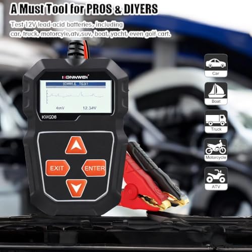 KONNWEI KW208 Car Battery Tester 12V,100-200 CCA Load Analyzer and Alternador Diagnostic Tool, Professional Battery Health Check for Cars and Trucks