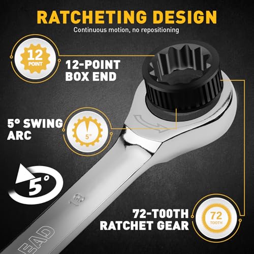 ELEAD 24-Piece Ratcheting Wrench Set, Metric 6-18mm & SAE 1/4"-3/4", 12-Point 72-Tooth CR-V Steel Combination Wrenches with Tool Roll Bag and Magnetic Wrench Organizer for Automotive Repair - color: 24-piece Ratchet Yellow&black