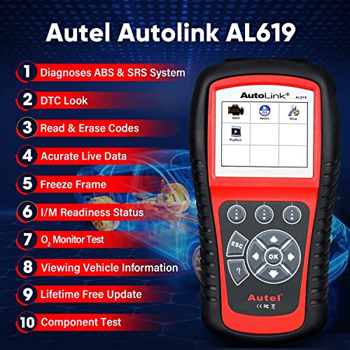 Autel AutoLink AL619 OBD2 Scanner, 2026 ABS SRS CAN Diagnostic Tool | Read/Erase Codes, Check Engine Light, OBDII Live Data & DTC Library | Upgrade for AL519, ML519, ML619 (Vehicle-Specific)