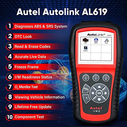 Autel AutoLink AL619 OBD2 Scanner, 2026 ABS SRS CAN Diagnostic Tool | Read/Erase Codes, Check Engine Light, OBDII Live Data & DTC Library | Upgrade for AL519, ML519, ML619 (Vehicle-Specific)