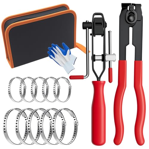 CV Boot Clamp Pliers Kit with 10 Ear-Type Crimp Bands for Auto & ATV Axles | CV axle boot crimping tool with 10 bands, precise tight sealing, works for most cars, ATV CV joint boot repair & replacement