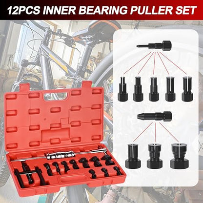 12pcs Motorcycle Blind Hole Bearing Puller Kit, Motorcycle Slide Hammer Puller Set, Pilot Insert Inner Bearing Remover Tool with 8-32mm Collets - size: 12pcs with Slide Hammer