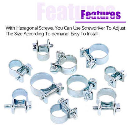Swpeet 92Pcs 10 Sizes Zinc Plated Mini Fuel Injection Line Style Hose Clamp Assortment Kit Perfect for Automotive, Agriculture, Plant & Construction