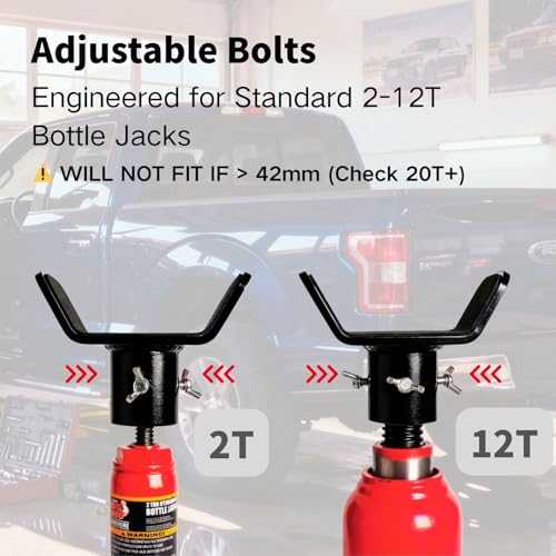 Adjustable Bottle Jack Adapter with Triple-Lock, Secure Wobble-Free Fit for 2T-12T Bottle Jacks, Heavy Duty 1/4" Steel Saddle for 3" & 4" Axle Tubes on RV, Truck, Trailer - color: Black