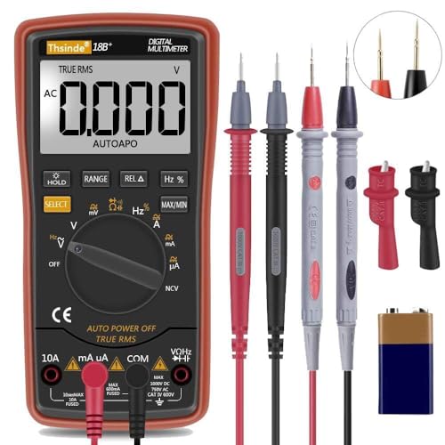 Auto Ranging Digital Multimeter TRMS 6000 with Battery Alligator Clips Test Leads AC/DC Voltage/Account,Voltage Alert, Amp/Ohm/Volt Multi Tester/Diode - color: Orange