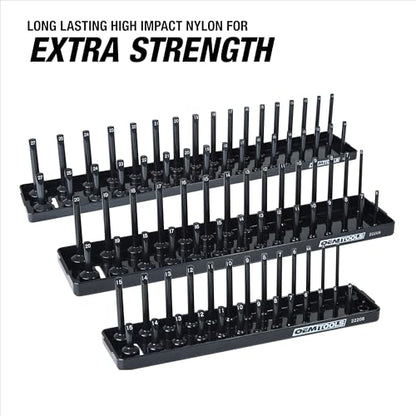 OEMTOOLS 22211 3-Pc Socket Organizer (Metric), Socket Holder for Organizing 1/4", 3/8", and 1/2" Sockets, Labeled Posts, Secure Fit, Sizes 4 mm to 27 mm - size: 1/4", 3/8", 1/2" (3-Piece)