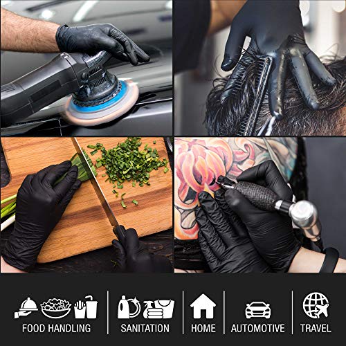 Salon World Safety Black Nitrile Disposable Gloves, Box of 100, Size X-Large, 5.0 Mil - Latex Free, Textured, Food Safe - size: Medium (Pack of 100)