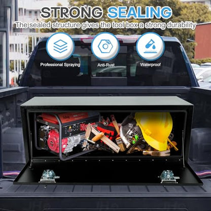 48" Heavy Duty Underbody Steel Plated Truck Tool Box with T-Handle For Storage Smooth Surface，Waterproof Underbody Tongue Box with Lock and Key for Truck，Pick Up,RV，Trailer -Black - size: 48" x 18" x 18 "