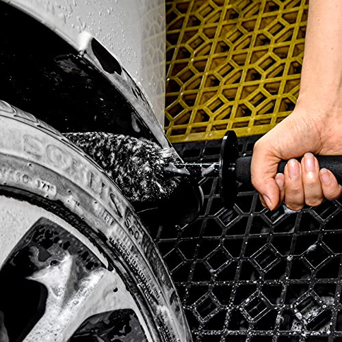 Car Wheel Rim Brush Kit, Woolies Wheel Brush, Car Cleaning Brush Fiber Rod, Steel Ring Fiber Cleaning Brush, Long Non-Slip Handle Clean Brush, Great to Clean Car Wheel Rim - color: Gray Wheel Brush