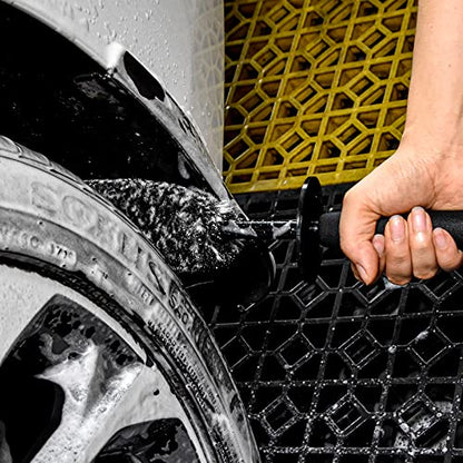 Car Wheel Rim Brush Kit, Woolies Wheel Brush, Car Cleaning Brush Fiber Rod, Steel Ring Fiber Cleaning Brush, Long Non-Slip Handle Clean Brush, Great to Clean Car Wheel Rim - color: Gray Wheel Brush