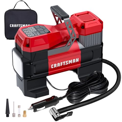 CRAFTSMAN Portable 12V Tire Inflator with Digital Gauge & Auto Shut-Off | 150 PSI Air Compressor with LED Light and 12V DC Car Plug Compact Air Pump for Car Tires, Bikes & Sports Equipment
