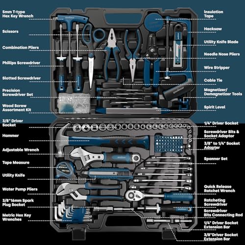 Enventor Tool Set, 220-Piece Home Tool Kit with Toolbox, Wrench and Hand Tools for Home Repairs, Auto Maintenance, DIY & General Use,Household Repair Tools for Men & Women, Blue - color: Blue