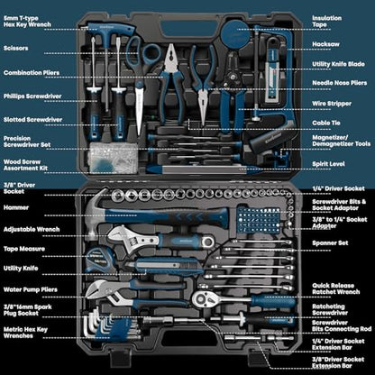 Enventor Tool Set, 220-Piece Home Tool Kit with Toolbox, Wrench and Hand Tools for Home Repairs, Auto Maintenance, DIY & General Use,Household Repair Tools for Men & Women, Blue - color: Blue