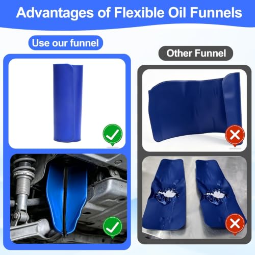 Flexible Oil Funnels Reusable Form a Foldable Moldable Change Draining Tool | Spill-Free Oil Change Tools Catch Pan Funl for Automotive Use Cars Motorcycles Mechanic Blue ﻿