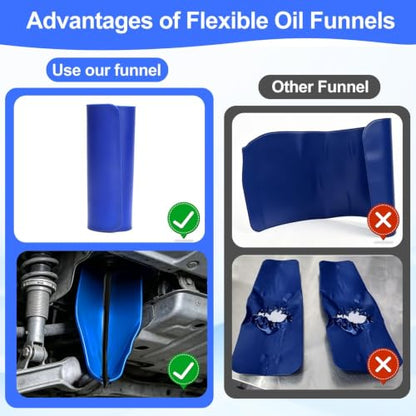 Flexible Oil Funnels Reusable Form a Foldable Moldable Change Draining Tool | Spill-Free Oil Change Tools Catch Pan Funl for Automotive Use Cars Motorcycles Mechanic Blue ﻿