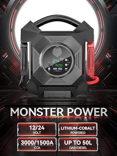 Truck Jump Starter Heavy Duty,CAT797 30000A 12V/24V Portable Lithium Battery Jumper,-40F° Instant Start Battery Booster Pack,for Semi Truck,Gasoline/99L and Diesel Engines Up to 50L,Class 8 - color: black