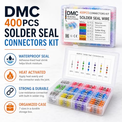 Solder Seal Wire Connectors Kit, 400 PCS Waterproof Heat Shrink Butt Connectors for Automotive, Marine, and DIY Electrical Wiring