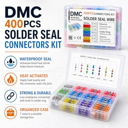 Solder Seal Wire Connectors Kit, 400 PCS Waterproof Heat Shrink Butt Connectors for Automotive, Marine, and DIY Electrical Wiring