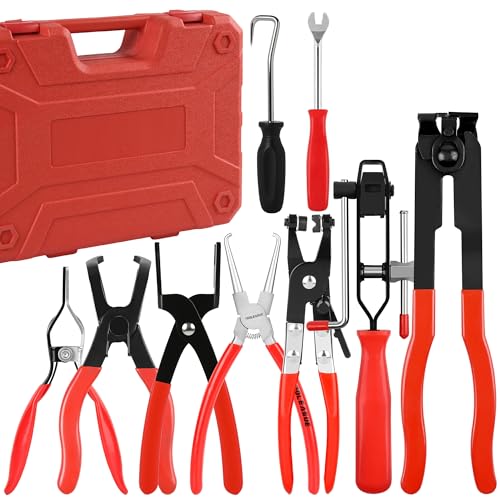 TOOLEAGUE 9Pcs Fuel Line Disconnect Pliers Set with Storage Case | 9" Fuel Filter Caliper, Removal/CV Joint Boot Clamp/Flat Hose Clamp/30 Degree Disconnect Pliers Set for Auto Maintenance - size: 9pcs