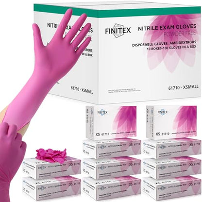 FINITEX Nitrile Disposable Latex-Free Gloves - 3.5mil 100/1000PCS Powder-Free Latex Free Cleaning Medical Exam Food Gloves - color: Rose Red (X-small 1000)